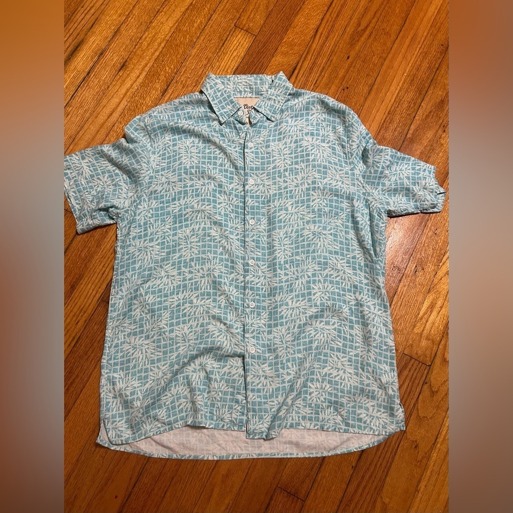 VINTAGE SILK CIRCA 1969 Shirt Mens Large Silk Blend Hawaiian Short‎ Sleeve Teal